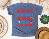 Goodbye Elementary School Hello Middle School Bright graphic tee in Blue Jean