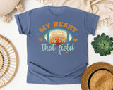 My Heart Is On That Field Orange graphic tee in Blue Jean