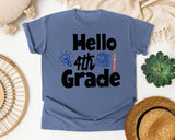 Hello 4th Grade Backpack graphic tee in Blue Jean