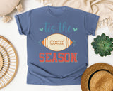 Tis The Season Football Cream graphic tee in Blue Jean