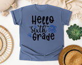 Hello Sixth Grade Backpack graphic tee in Blue Jean