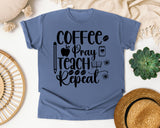 Coffee Pray Teach Repeat graphic tee in Blue Jean