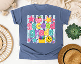 Second Grade Crayons Smiley graphic tee in Blue Jean
