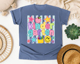 Kindergarten Crayons Smiley graphic tee in Blue Jean