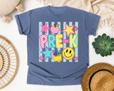 Pre-K Crayons Smiley graphic tee in Blue Jean