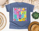 Third Grade Crayons Smiley graphic tee in Blue Jean