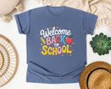 Welcome Back To School Script Apple graphic tee in Blue Jean