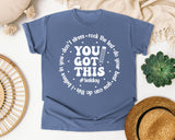 You Got This Test Day White graphic tee in Blue Jean