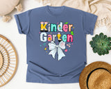 Kindergarten Paper Bow Pastel graphic tee in Blue Jean