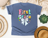 First Grade Paper Bow graphic tee in Blue Jean