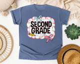 Second Grade Scallop Bow graphic tee in Blue Jean