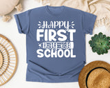 Happy First Day Of School White 2 graphic tee in Blue Jean