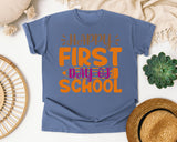 Happy First Day Of School White 2 3 graphic tee in Blue Jean