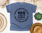 Happy Happy Happy 100 Days Of School Grey graphic tee in Blue Jean