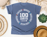 100 Days Smarter Kinder Braver Stronger White 2 graphic tee in Blue Jean