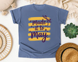 Made It To May graphic tee in Blue Jean