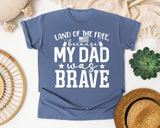 Land Of The Free Because My Dad Was Brave White 2 graphic tee in Blue Jean