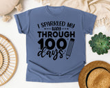 I Sparkled My Way Through 100 Days White graphic tee in Blue Jean