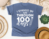 I Sparkled My Way Through 100 Days White 2 graphic tee in Blue Jean