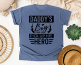 Daddy's Boy Is Here To Pick Up His Hero White graphic tee in Blue Jean