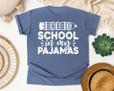 I Go To School In My Pajamas White 2 graphic tee in Blue Jean