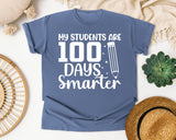 My Students Are 100 Days Smarter White 2 graphic tee in Blue Jean
