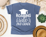 Roaring Into 2nd Grade White 2 graphic tee in Blue Jean