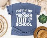 Poppin My Way Through 100 Days Of School White 2 graphic tee in Blue Jean