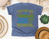 Poppin My Way Through 100 Days Of School Grey graphic tee in Blue Jean