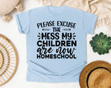 Please Excuse The Mess My Children Are Now Homeschool graphic tee in Chambray