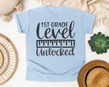 1st Grade Level Unlocked Grey graphic tee in Chambray