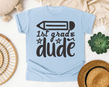 1st Grade Dude White graphic tee in Chambray