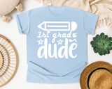 1st Grade Dude White 2 graphic tee in Chambray