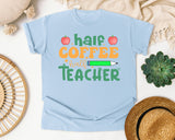 Half Coffee Half Teacher graphic tee in Chambray
