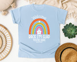 Welcome Back I'm Glad You're Here graphic tee in Chambray