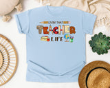 Livin That Teacher Life graphic tee in Chambray