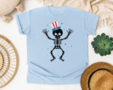 Patriotic Skeleton Dancing graphic tee in Chambray