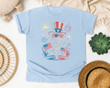 Skeleton With Uncle Sam Hat graphic tee in Chambray