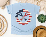 Patriotic Gear And Wrenches graphic tee in Chambray