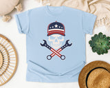 Skull Cap And Wrenches graphic tee in Chambray