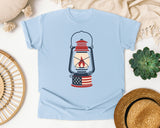 Patriotic Camping Lantern graphic tee in Chambray