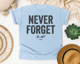 Never Forget Navy graphic tee in Chambray