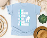 Funny Handsome Strong Happy Clever graphic tee in Chambray