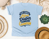 Dad Jokes Legend Diaper Changing Champion Gold graphic tee in Chambray