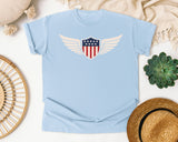 Patriotic Winged Shield graphic tee in Chambray