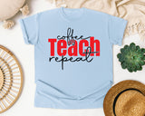 Coffee Teach Repeat graphic tee in Chambray