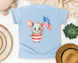 Mouse Holding American Flag graphic tee in Chambray