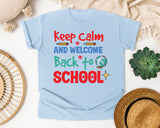 Keep Calm And Welcome Back To School Globe graphic tee in Chambray