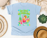 No Kids No Problems graphic tee in Chambray