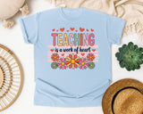 Teaching Is A Work Of Heart Flowers graphic tee in Chambray